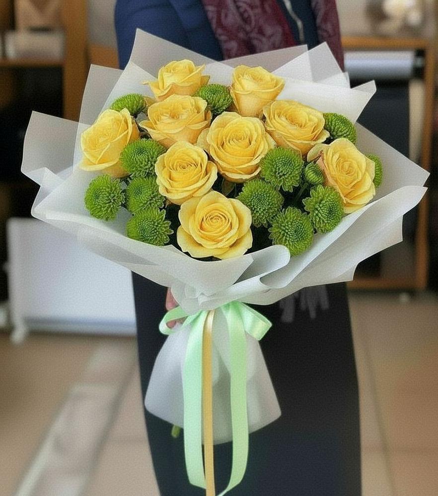 Букет цветов из: Хризантемы и Розы в Степной