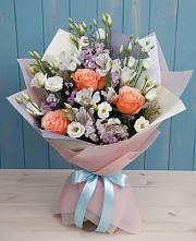 Букет Утренняя свежесть #REPLACE_PRED# Степной Букет цветов из:  Лизиантусы, Розы, Альстромерии и Гипсофила #REPLACE_PRED# Степной