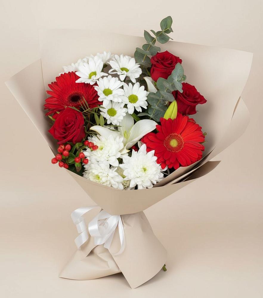 Букет цветов из: Розы, Хризантемы, Герберы и Лилии в Степной