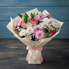 Букет цветов из:  Хризантемы, Альстромерии и Розы в Степной