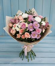 Букет цветов из:  Хризантемы, Розы и Альстромерии в Степной