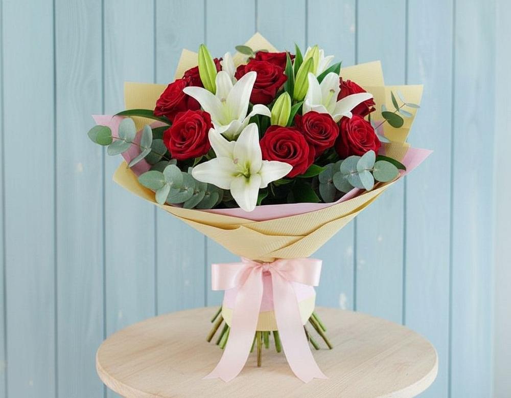 Букет цветов из: Лилии и Розы в Степной